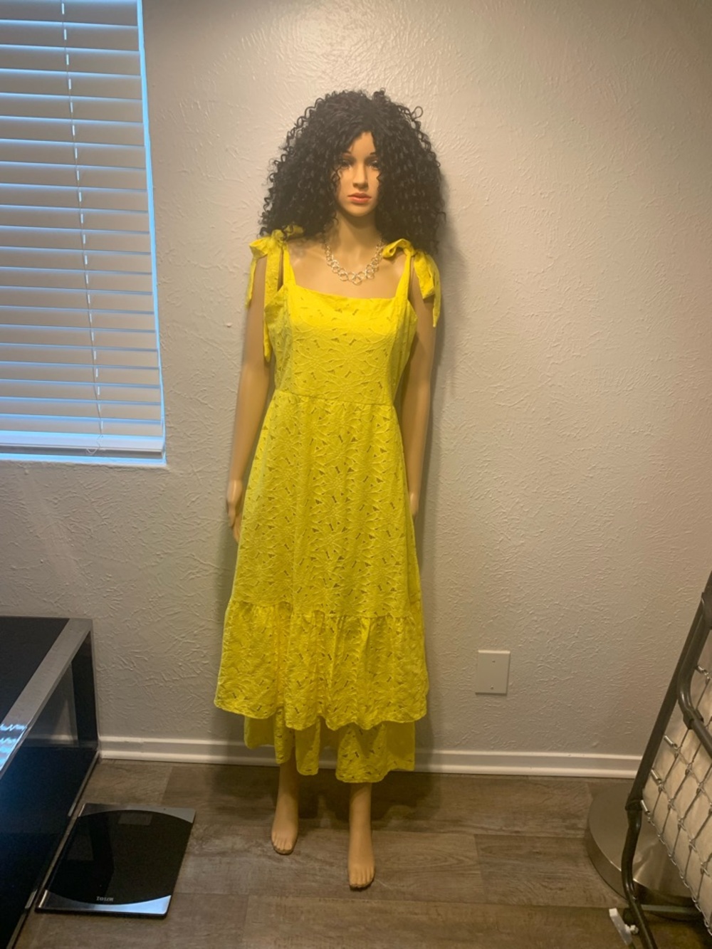 Brand New with tags Bright Yellow Tie-Shoulder Eyelet Maxi Dress